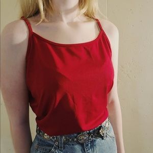 Silk red spaghetti strap tank top